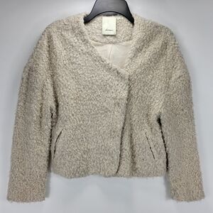 Elevenses Anthropologie Wool Blend Teddy Fleece Jacket Womens Small Beige Dainty